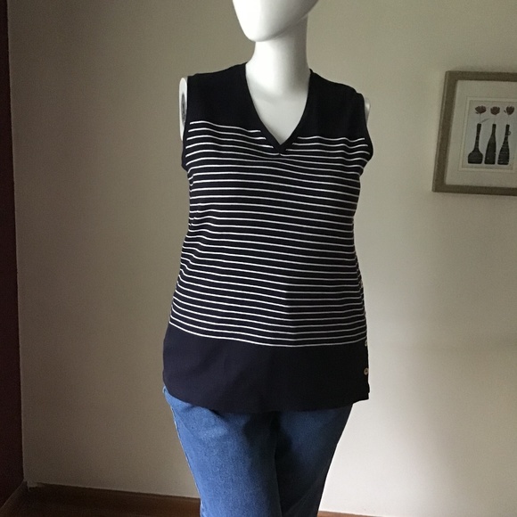 Jones New York Black and White Striped Top - Picture 1 of 9